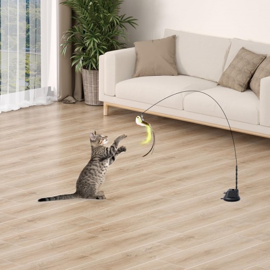 Cozary Pack of 4 Interactive Cat Toy, Suction Cup, 1 Cat Fishing Rod with 2 Bells Birds, Intelligence Toy, Bird Toy for Cats, Wand Cozary Pack of 4 Interactive Cat Toy, Suction Cup, 1 Cat Fishing Rod with 2 Bells Birds, Intelligence Toy, Bird Toy for Cats, Wand