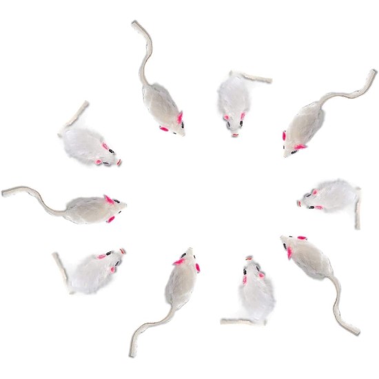 ELANOX Set of 10 Toy Mice Toy Mouse with Bell and without Plastic Parts Outside (Eyes, Nose) Soaked in Catnip Cat Toy (10 Pieces, White) ELANOX Set of 10 Toy Mice Toy Mouse with Bell and without Plastic Parts Outside (Eyes, Nose) Soaked in Catnip Cat Toy (10 Pieces, White)