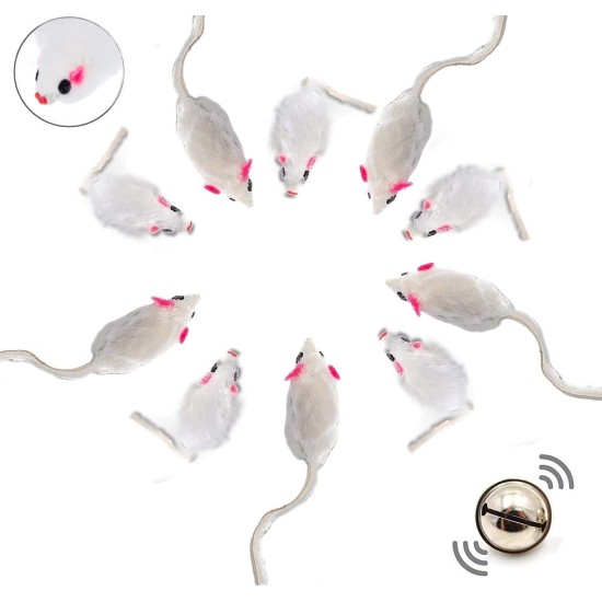 ELANOX Set of 10 Toy Mice Toy Mouse with Bell and without Plastic Parts Outside (Eyes, Nose) Soaked in Catnip Cat Toy (10 Pieces, White) ELANOX Set of 10 Toy Mice Toy Mouse with Bell and without Plastic Parts Outside (Eyes, Nose) Soaked in Catnip Cat Toy (10 Pieces, White)