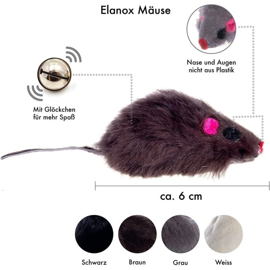 ELANOX Set of 10 Toy Mice Toy Mouse with Bell and without Plastic Parts Outside (Eyes, Nose) Soaked in Catnip Cat Toy (10 Pieces, White) ELANOX Set of 10 Toy Mice Toy Mouse with Bell and without Plastic Parts Outside (Eyes, Nose) Soaked in Catnip Cat Toy (10 Pieces, White)