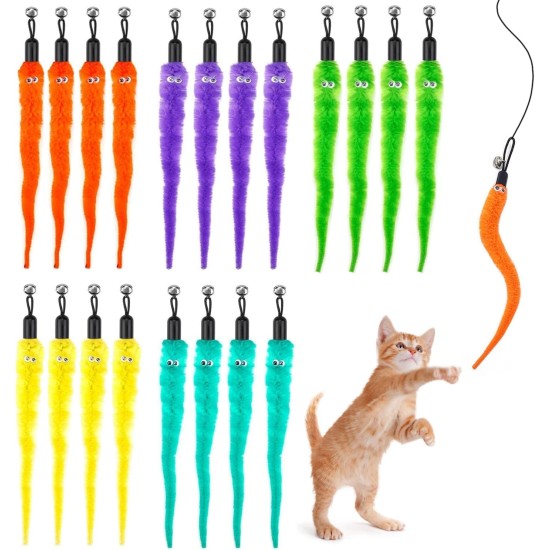 FAURAPMNG 20 Pieces Cat Worm Teaser Refills, Interactive Cat Wand Toy, Assorted Teaser Refills with Bells, Kitten Sticks, Toys for Indoor Cat Training Equipment FAURAPMNG 20 Pieces Cat Worm Teaser Refills, Interactive Cat Wand Toy, Assorted Teaser Refills with Bells, Kitten Sticks, Toys for Indoor Cat Training Equipment