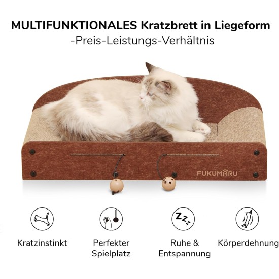 FUKUMARU Cat Scratching Board, 66 cm, Durable Scratching Cardboard and Felt, Large Lounger, 2 Reversible Cat Scratching Pads for Cats, Recyclable Cat Scratching Bed Made of Corrugated Cardboard with FUKUMARU Cat Scratching Board, 66 cm, Durable Scratching Cardboard and Felt, Large Lounger, 2 Reversible Cat Scratching Pads for Cats, Recyclable Cat Scratching Bed Made of Corrugated Cardboard with
