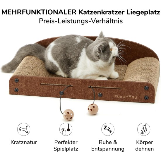 FUKUMARU Cat Scratching Board, 66 cm, Durable Scratching Cardboard and Felt, Large Lounger, 2 Reversible Cat Scratching Pads for Cats, Recyclable Cat Scratching Bed Made of Corrugated Cardboard with FUKUMARU Cat Scratching Board, 66 cm, Durable Scratching Cardboard and Felt, Large Lounger, 2 Reversible Cat Scratching Pads for Cats, Recyclable Cat Scratching Bed Made of Corrugated Cardboard with