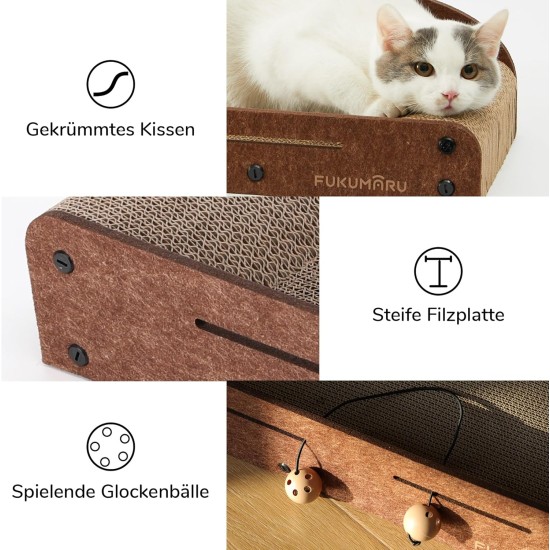FUKUMARU Cat Scratching Board, 66 cm, Durable Scratching Cardboard and Felt, Large Lounger, 2 Reversible Cat Scratching Pads for Cats, Recyclable Cat Scratching Bed Made of Corrugated Cardboard with FUKUMARU Cat Scratching Board, 66 cm, Durable Scratching Cardboard and Felt, Large Lounger, 2 Reversible Cat Scratching Pads for Cats, Recyclable Cat Scratching Bed Made of Corrugated Cardboard with