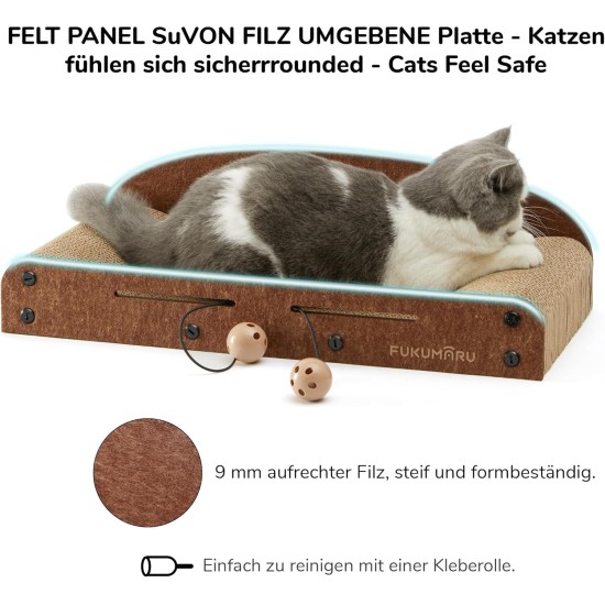 FUKUMARU Cat Scratching Board, 66 cm, Durable Scratching Cardboard and Felt, Large Lounger, 2 Reversible Cat Scratching Pads for Cats, Recyclable Cat Scratching Bed Made of Corrugated Cardboard with FUKUMARU Cat Scratching Board, 66 cm, Durable Scratching Cardboard and Felt, Large Lounger, 2 Reversible Cat Scratching Pads for Cats, Recyclable Cat Scratching Bed Made of Corrugated Cardboard with