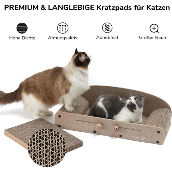 FUKUMARU Cat Scratching Board, 66 cm, Durable Scratching Cardboard and Felt, Large Lounger, 2 Reversible Cat Scratching Pads for Cats, Recyclable Cat Scratching Bed Made of Corrugated Cardboard with FUKUMARU Cat Scratching Board, 66 cm, Durable Scratching Cardboard and Felt, Large Lounger, 2 Reversible Cat Scratching Pads for Cats, Recyclable Cat Scratching Bed Made of Corrugated Cardboard with