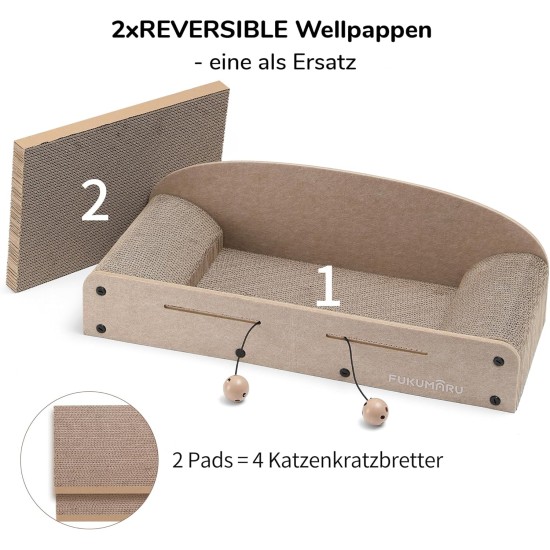 FUKUMARU Cat Scratching Board, 66 cm, Durable Scratching Cardboard and Felt, Large Lounger, 2 Reversible Cat Scratching Pads for Cats, Recyclable Cat Scratching Bed Made of Corrugated Cardboard with FUKUMARU Cat Scratching Board, 66 cm, Durable Scratching Cardboard and Felt, Large Lounger, 2 Reversible Cat Scratching Pads for Cats, Recyclable Cat Scratching Bed Made of Corrugated Cardboard with