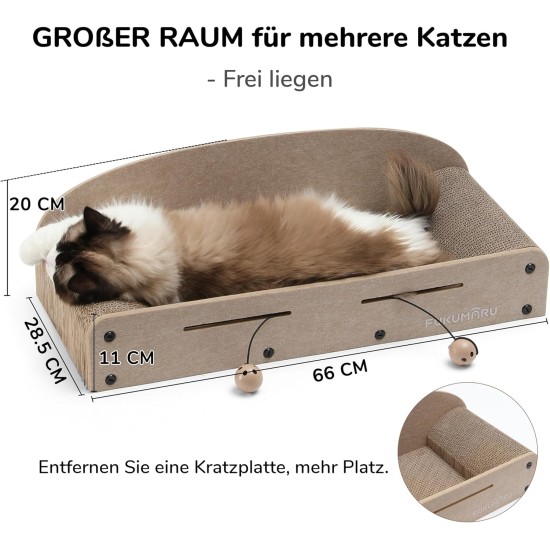 FUKUMARU Cat Scratching Board, 66 cm, Durable Scratching Cardboard and Felt, Large Lounger, 2 Reversible Cat Scratching Pads for Cats, Recyclable Cat Scratching Bed Made of Corrugated Cardboard with FUKUMARU Cat Scratching Board, 66 cm, Durable Scratching Cardboard and Felt, Large Lounger, 2 Reversible Cat Scratching Pads for Cats, Recyclable Cat Scratching Bed Made of Corrugated Cardboard with
