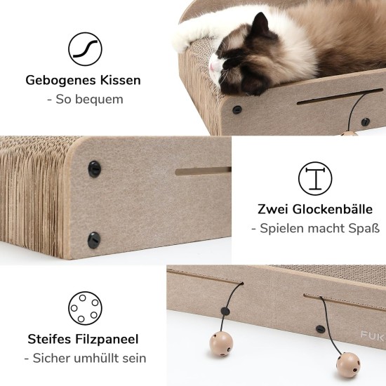 FUKUMARU Cat Scratching Board, 66 cm, Durable Scratching Cardboard and Felt, Large Lounger, 2 Reversible Cat Scratching Pads for Cats, Recyclable Cat Scratching Bed Made of Corrugated Cardboard with FUKUMARU Cat Scratching Board, 66 cm, Durable Scratching Cardboard and Felt, Large Lounger, 2 Reversible Cat Scratching Pads for Cats, Recyclable Cat Scratching Bed Made of Corrugated Cardboard with