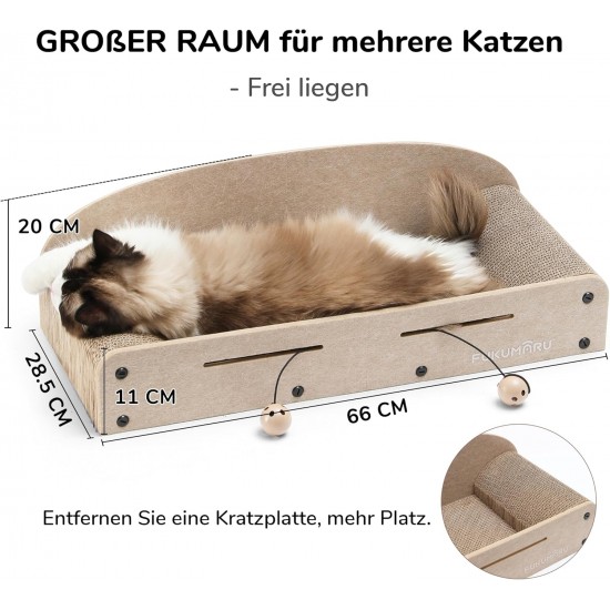 FUKUMARU Cat Scratching Board, 66 cm, Durable Scratching Cardboard and Felt, Large Lounger, 2 Reversible Cat Scratching Pads for Cats, Recyclable Cat Scratching Bed Made of Corrugated Cardboard with FUKUMARU Cat Scratching Board, 66 cm, Durable Scratching Cardboard and Felt, Large Lounger, 2 Reversible Cat Scratching Pads for Cats, Recyclable Cat Scratching Bed Made of Corrugated Cardboard with