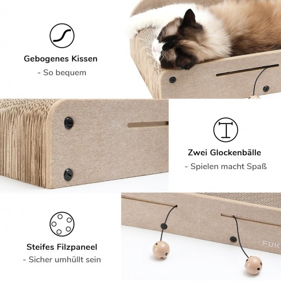 FUKUMARU Cat Scratching Board, 66 cm, Durable Scratching Cardboard and Felt, Large Lounger, 2 Reversible Cat Scratching Pads for Cats, Recyclable Cat Scratching Bed Made of Corrugated Cardboard with FUKUMARU Cat Scratching Board, 66 cm, Durable Scratching Cardboard and Felt, Large Lounger, 2 Reversible Cat Scratching Pads for Cats, Recyclable Cat Scratching Bed Made of Corrugated Cardboard with