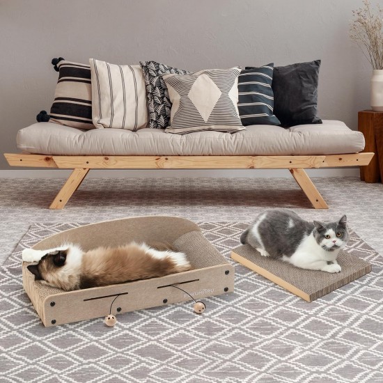 FUKUMARU Cat Scratching Board, 66 cm, Durable Scratching Cardboard and Felt, Large Lounger, 2 Reversible Cat Scratching Pads for Cats, Recyclable Cat Scratching Bed Made of Corrugated Cardboard with FUKUMARU Cat Scratching Board, 66 cm, Durable Scratching Cardboard and Felt, Large Lounger, 2 Reversible Cat Scratching Pads for Cats, Recyclable Cat Scratching Bed Made of Corrugated Cardboard with