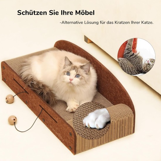 FUKUMARU Cat Scratching Board, 66 cm, Durable Scratching Cardboard and Felt, Large Lounger, 2 Reversible Cat Scratching Pads for Cats, Recyclable Cat Scratching Bed Made of Corrugated Cardboard with FUKUMARU Cat Scratching Board, 66 cm, Durable Scratching Cardboard and Felt, Large Lounger, 2 Reversible Cat Scratching Pads for Cats, Recyclable Cat Scratching Bed Made of Corrugated Cardboard with