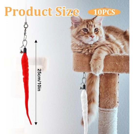 InnoHHustle Pack of 10 Cat Worm Toy Refills Cat Wall Toy Replacement Refill Cat Wand Toy Replacement Leads Furry Tail Worm with Bells for Kitten Training InnoHHustle Pack of 10 Cat Worm Toy Refills Cat Wall Toy Replacement Refill Cat Wand Toy Replacement Leads Furry Tail Worm with Bells for Kitten Training