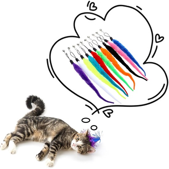 InnoHHustle Pack of 10 Cat Worm Toy Refills Cat Wall Toy Replacement Refill Cat Wand Toy Replacement Leads Furry Tail Worm with Bells for Kitten Training InnoHHustle Pack of 10 Cat Worm Toy Refills Cat Wall Toy Replacement Refill Cat Wand Toy Replacement Leads Furry Tail Worm with Bells for Kitten Training