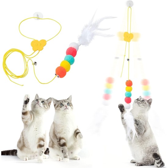Interactive Door Hanging Cat Feather Toy with Long Elastic String, Automatic Caterpillar Tease Toy for Kitten Indoor Door Frame Play Chase Practice Interactive Door Hanging Cat Feather Toy with Long Elastic String, Automatic Caterpillar Tease Toy for Kitten Indoor Door Frame Play Chase Practice