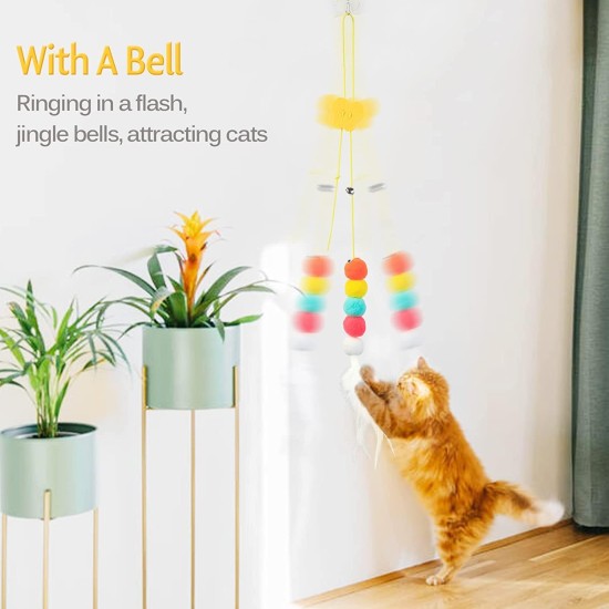 Interactive Door Hanging Cat Feather Toy with Long Elastic String, Automatic Caterpillar Tease Toy for Kitten Indoor Door Frame Play Chase Practice Interactive Door Hanging Cat Feather Toy with Long Elastic String, Automatic Caterpillar Tease Toy for Kitten Indoor Door Frame Play Chase Practice