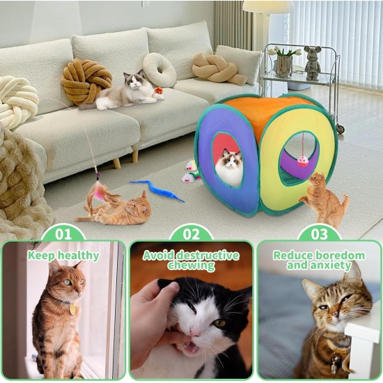 JOTOL 38 Pieces Cat Toy with Cat Tunnel, Cat Toy, Also Includes Feather Toy, Balls, Plush Toy, Toy Mice Cats Toy Variety Pack for Kitty Cats JOTOL 38 Pieces Cat Toy with Cat Tunnel, Cat Toy, Also Includes Feather Toy, Balls, Plush Toy, Toy Mice Cats Toy Variety Pack for Kitty Cats