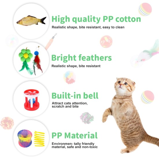 JOTOL 38 Pieces Cat Toy with Cat Tunnel, Cat Toy, Also Includes Feather Toy, Balls, Plush Toy, Toy Mice Cats Toy Variety Pack for Kitty Cats JOTOL 38 Pieces Cat Toy with Cat Tunnel, Cat Toy, Also Includes Feather Toy, Balls, Plush Toy, Toy Mice Cats Toy Variety Pack for Kitty Cats
