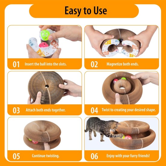 Kitty Kurlz Cat Toy, Magic Accordion Scratching Board, Interactive Toy with Ball Track, Cardboard Scratching Toy for Indoor Cats and Kittens, Activity and Exercise Kitty Kurlz Cat Toy, Magic Accordion Scratching Board, Interactive Toy with Ball Track, Cardboard Scratching Toy for Indoor Cats and Kittens, Activity and Exercise
