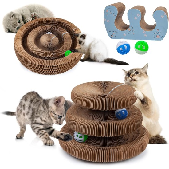 Kitty Kurlz Cat Toy, Magic Accordion Scratching Board, Interactive Toy with Ball Track, Cardboard Scratching Toy for Indoor Cats and Kittens, Activity and Exercise Kitty Kurlz Cat Toy, Magic Accordion Scratching Board, Interactive Toy with Ball Track, Cardboard Scratching Toy for Indoor Cats and Kittens, Activity and Exercise
