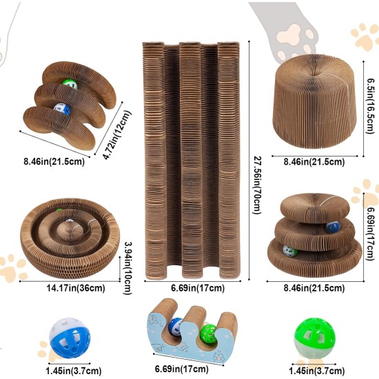 Kitty Kurlz Cat Toy, Magic Accordion Scratching Board, Interactive Toy with Ball Track, Cardboard Scratching Toy for Indoor Cats and Kittens, Activity and Exercise Kitty Kurlz Cat Toy, Magic Accordion Scratching Board, Interactive Toy with Ball Track, Cardboard Scratching Toy for Indoor Cats and Kittens, Activity and Exercise
