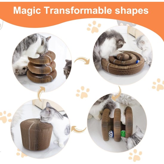 Kitty Kurlz Cat Toy, Magic Accordion Scratching Board, Interactive Toy with Ball Track, Cardboard Scratching Toy for Indoor Cats and Kittens, Activity and Exercise Kitty Kurlz Cat Toy, Magic Accordion Scratching Board, Interactive Toy with Ball Track, Cardboard Scratching Toy for Indoor Cats and Kittens, Activity and Exercise