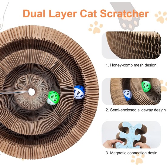 Kitty Kurlz Cat Toy, Magic Accordion Scratching Board, Interactive Toy with Ball Track, Cardboard Scratching Toy for Indoor Cats and Kittens, Activity and Exercise Kitty Kurlz Cat Toy, Magic Accordion Scratching Board, Interactive Toy with Ball Track, Cardboard Scratching Toy for Indoor Cats and Kittens, Activity and Exercise