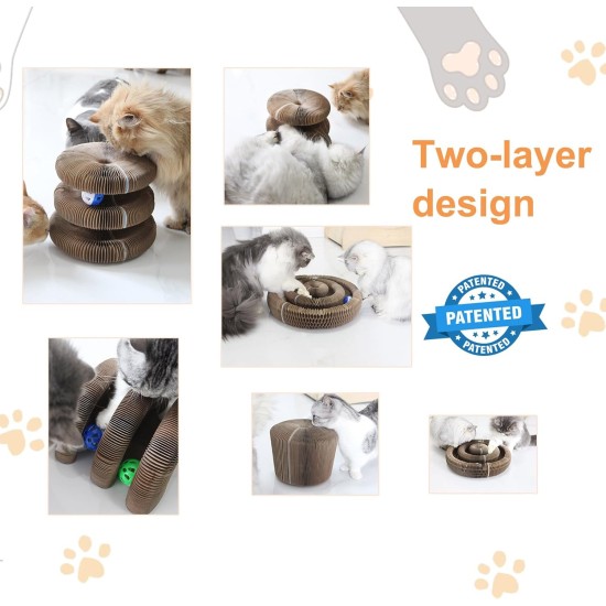 Kitty Kurlz Cat Toy, Magic Accordion Scratching Board, Interactive Toy with Ball Track, Cardboard Scratching Toy for Indoor Cats and Kittens, Activity and Exercise Kitty Kurlz Cat Toy, Magic Accordion Scratching Board, Interactive Toy with Ball Track, Cardboard Scratching Toy for Indoor Cats and Kittens, Activity and Exercise