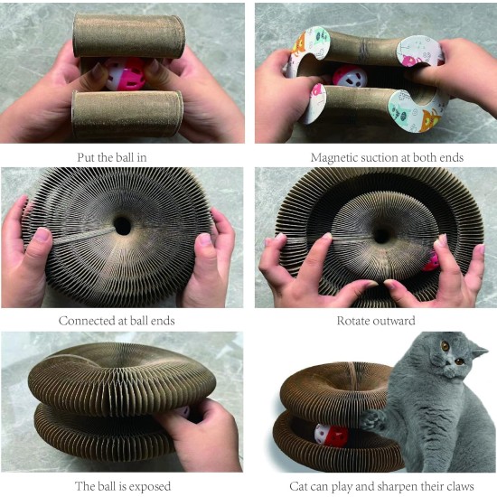 Kitty Kurlz Cat Toy, Magic Accordion Scratching Board, Interactive Toy with Ball Track, Cardboard Scratching Toy for Indoor Cats and Kittens, Activity and Exercise Kitty Kurlz Cat Toy, Magic Accordion Scratching Board, Interactive Toy with Ball Track, Cardboard Scratching Toy for Indoor Cats and Kittens, Activity and Exercise