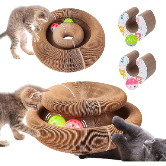 Kitty Kurlz Cat Toy, Magic Accordion Scratching Board, Interactive Toy with Ball Track, Cardboard Scratching Toy for Indoor Cats and Kittens, Activity and Exercise Kitty Kurlz Cat Toy, Magic Accordion Scratching Board, Interactive Toy with Ball Track, Cardboard Scratching Toy for Indoor Cats and Kittens, Activity and Exercise