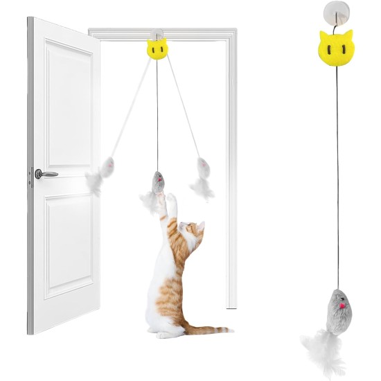 LBJFYHJN Cat Toy Self-Employment Hanging Door Frame, Grey Mice, Realistic Plush Mouse The Squeaks, Interactive Cat Toy Mouse with Feather Tail LBJFYHJN Cat Toy Self-Employment Hanging Door Frame, Grey Mice, Realistic Plush Mouse The Squeaks, Interactive Cat Toy Mouse with Feather Tail