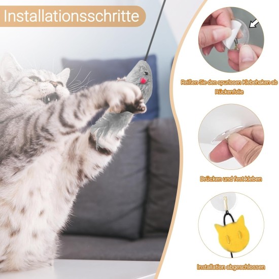 LBJFYHJN Cat Toy Self-Employment Hanging Door Frame, Grey Mice, Realistic Plush Mouse The Squeaks, Interactive Cat Toy Mouse with Feather Tail LBJFYHJN Cat Toy Self-Employment Hanging Door Frame, Grey Mice, Realistic Plush Mouse The Squeaks, Interactive Cat Toy Mouse with Feather Tail