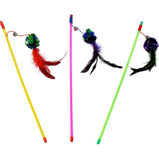 Love Story, Toy Fishing Rod with Feathers and Bells Height 40 cm 3 Colours Pink Yellow Green Love Story, Toy Fishing Rod with Feathers and Bells Height 40 cm 3 Colours Pink Yellow Green