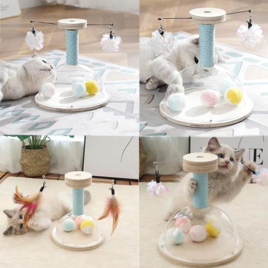 Marchul 3 in 1 Wooden Cat Toy, Interactive Kitten Toy, Cat Scratching Post, 360° Rotating Teasing Stick with Spring, Pull-Out Ball Turntable Claw Trainer for Cat Indoor Marchul 3 in 1 Wooden Cat Toy, Interactive Kitten Toy, Cat Scratching Post, 360° Rotating Teasing Stick with Spring, Pull-Out Ball Turntable Claw Trainer for Cat Indoor