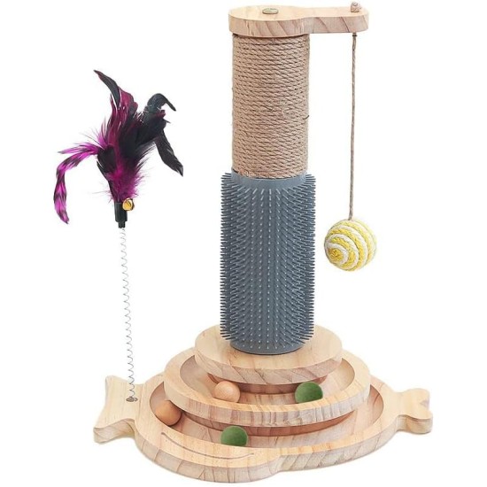 Marchul 5 in 1 Cat Toy, Cat Sisal Rope Massaging Scratching Post with Hanging Ball, Interactive Traction Toy for Cats with Bouncy Feathers, for Playing Around the House Marchul 5 in 1 Cat Toy, Cat Sisal Rope Massaging Scratching Post with Hanging Ball, Interactive Traction Toy for Cats with Bouncy Feathers, for Playing Around the House