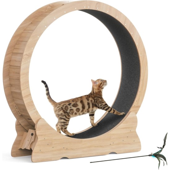 Mondeer Cat Wheel for Indoor Cat, 110 cm Treadmill with Removable Carpet for Cats, Wooden Balance Bike for Small, Medium, Large Cat, Fitness Weight Loss Device, Natural Wood