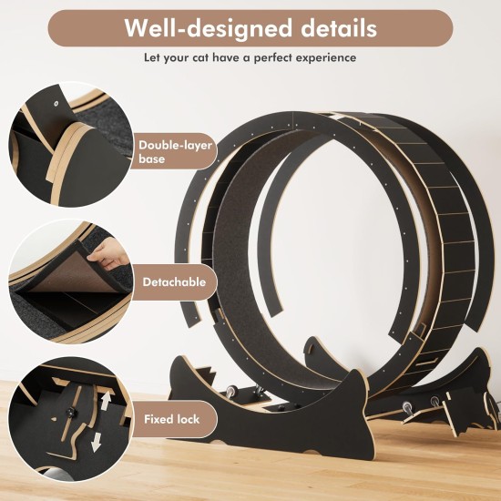 Mondeer Cat Wheel for Indoor Cat, 110 cm Treadmill with Removable Carpet for Cats, Wooden Balance Bike for Small, Medium, Large Cat, Fitness Weight Loss Device, Natural Wood Mondeer Cat Wheel for Indoor Cat, 110 cm Treadmill with Removable Carpet for Cats, Wooden Balance Bike for Small, Medium, Large Cat, Fitness Weight Loss Device, Natural Wood