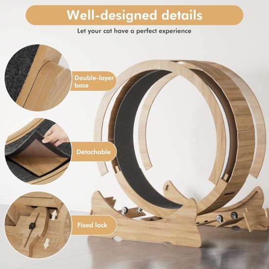 Mondeer Cat Wheel for Indoor Cat, 110 cm Treadmill with Removable Carpet for Cats, Wooden Balance Bike for Small, Medium, Large Cat, Fitness Weight Loss Device, Natural Wood Mondeer Cat Wheel for Indoor Cat, 110 cm Treadmill with Removable Carpet for Cats, Wooden Balance Bike for Small, Medium, Large Cat, Fitness Weight Loss Device, Natural Wood