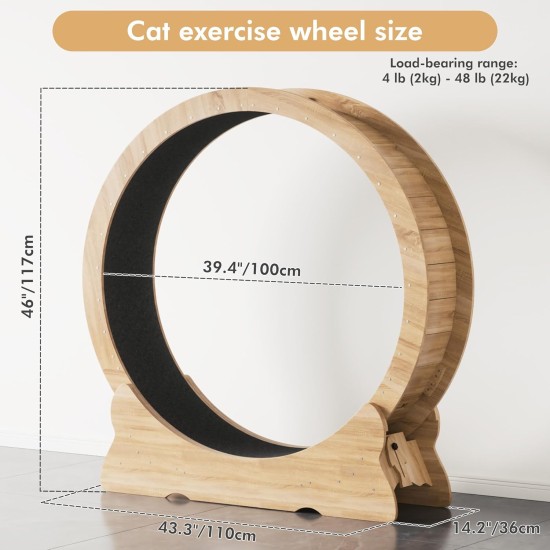 Mondeer Cat Wheel for Indoor Cat, 110 cm Treadmill with Removable Carpet for Cats, Wooden Balance Bike for Small, Medium, Large Cat, Fitness Weight Loss Device, Natural Wood Mondeer Cat Wheel for Indoor Cat, 110 cm Treadmill with Removable Carpet for Cats, Wooden Balance Bike for Small, Medium, Large Cat, Fitness Weight Loss Device, Natural Wood