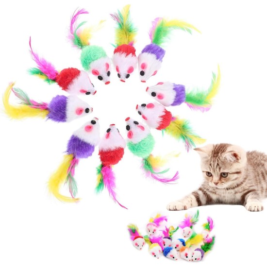Pack of 10 Fur Pet Toy Mice Play Mouse for Cats Feather Tails for Cats Fun Play (Random Color) Pack of 10 Fur Pet Toy Mice Play Mouse for Cats Feather Tails for Cats Fun Play (Random Color)