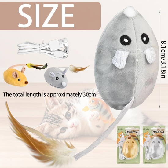 Pack of 2 Cat Toy Self-Employment Electric Mouse for Cats, Interactive Cat Toy Mouse with Feather Tail, USB Rechargeable Toy for Cats Pack of 2 Cat Toy Self-Employment Electric Mouse for Cats, Interactive Cat Toy Mouse with Feather Tail, USB Rechargeable Toy for Cats