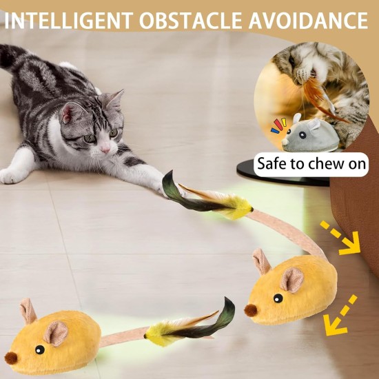 Pack of 2 Cat Toy Self-Employment Electric Mouse for Cats, Interactive Cat Toy Mouse with Feather Tail, USB Rechargeable Toy for Cats Pack of 2 Cat Toy Self-Employment Electric Mouse for Cats, Interactive Cat Toy Mouse with Feather Tail, USB Rechargeable Toy for Cats