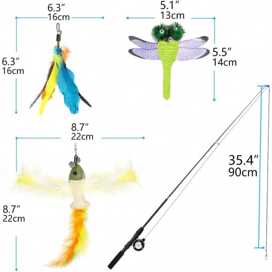 Pawaboo Interactive Cat Toy, Retractable Cat Fishing Rod with 3 Replacement Fishing Lures Made of Feathers and Bells, Adjustable Line Length, Feather Teaser for Cats Kittens Fun Pawaboo Interactive Cat Toy, Retractable Cat Fishing Rod with 3 Replacement Fishing Lures Made of Feathers and Bells, Adjustable Line Length, Feather Teaser for Cats Kittens Fun