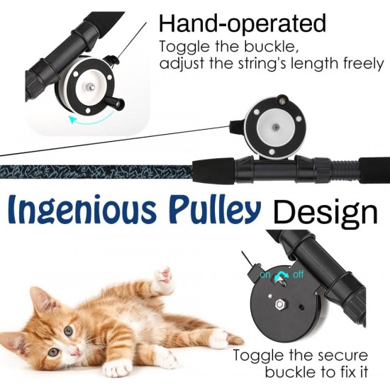 Pawaboo Interactive Cat Toy, Retractable Cat Fishing Rod with 3 Replacement Fishing Lures Made of Feathers and Bells, Adjustable Line Length, Feather Teaser for Cats Kittens Fun Pawaboo Interactive Cat Toy, Retractable Cat Fishing Rod with 3 Replacement Fishing Lures Made of Feathers and Bells, Adjustable Line Length, Feather Teaser for Cats Kittens Fun