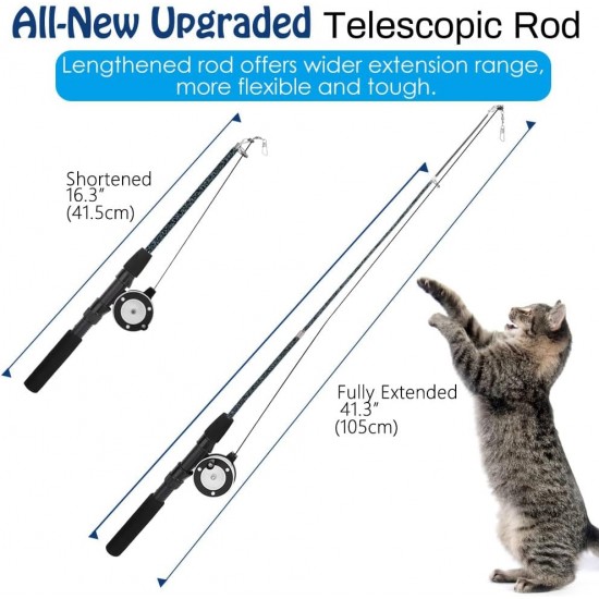 Pawaboo Interactive Cat Toy, Retractable Cat Fishing Rod with 3 Replacement Fishing Lures Made of Feathers and Bells, Adjustable Line Length, Feather Teaser for Cats Kittens Fun Pawaboo Interactive Cat Toy, Retractable Cat Fishing Rod with 3 Replacement Fishing Lures Made of Feathers and Bells, Adjustable Line Length, Feather Teaser for Cats Kittens Fun