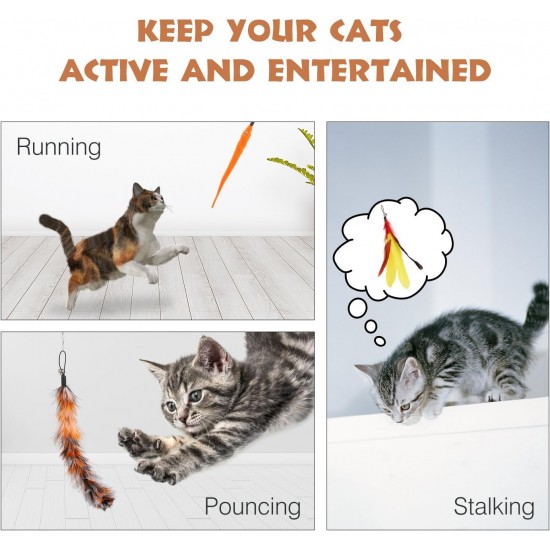 Pawaboo Interactive Cat Toy, Retractable Cat Fishing Rod with 3 Replacement Fishing Lures Made of Feathers and Bells, Adjustable Line Length, Feather Teaser for Cats Kittens Fun Pawaboo Interactive Cat Toy, Retractable Cat Fishing Rod with 3 Replacement Fishing Lures Made of Feathers and Bells, Adjustable Line Length, Feather Teaser for Cats Kittens Fun