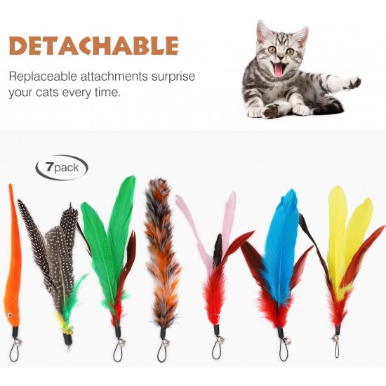 Pawaboo Interactive Cat Toy, Retractable Cat Fishing Rod with 3 Replacement Fishing Lures Made of Feathers and Bells, Adjustable Line Length, Feather Teaser for Cats Kittens Fun Pawaboo Interactive Cat Toy, Retractable Cat Fishing Rod with 3 Replacement Fishing Lures Made of Feathers and Bells, Adjustable Line Length, Feather Teaser for Cats Kittens Fun