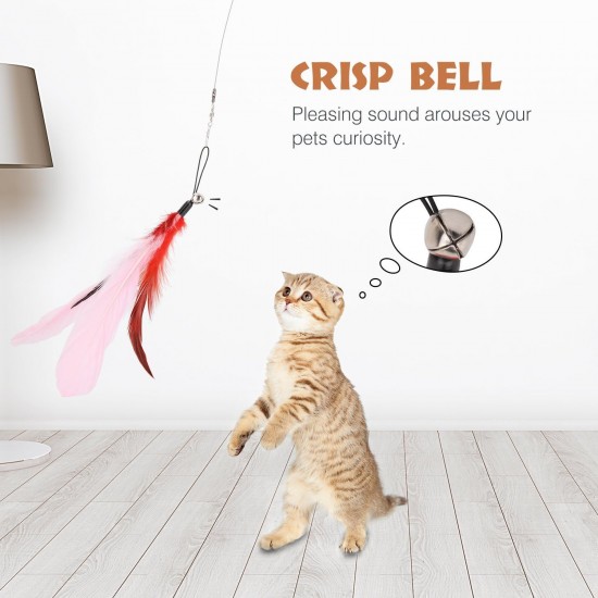 Pawaboo Interactive Cat Toy, Retractable Cat Fishing Rod with 3 Replacement Fishing Lures Made of Feathers and Bells, Adjustable Line Length, Feather Teaser for Cats Kittens Fun Pawaboo Interactive Cat Toy, Retractable Cat Fishing Rod with 3 Replacement Fishing Lures Made of Feathers and Bells, Adjustable Line Length, Feather Teaser for Cats Kittens Fun