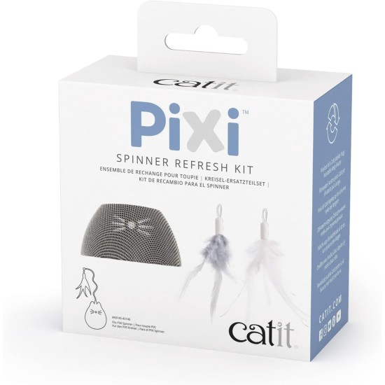 Pixi Spinner Refresh Kit, Replacement Fabric Cover and Replacement Feathers for Pixi Spinner - Treat Dispenser, Snack Dispenser, Interactive Toy for Cats, Grey Pixi Spinner Refresh Kit, Replacement Fabric Cover and Replacement Feathers for Pixi Spinner - Treat Dispenser, Snack Dispenser, Interactive Toy for Cats, Grey